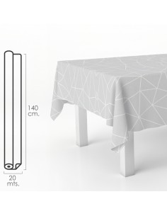 Mantel Hule Rectangular Geometrico Gris. Impermeable Antimanchas PVC 140 cm. x 20 metros. Rollo Recortable. Interior y Exterior