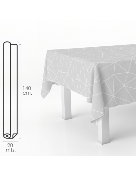 Mantel Hule Rectangular Geometrico Gris. Impermeable Antimanchas PVC 140 cm. x 20 metros. Rollo Recortable. Interior y Exterior