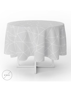 Mantel Hule Geometrico Gris Impermeable Antimanchas PVC Ø 140 cm. Uso Interior y Exterior