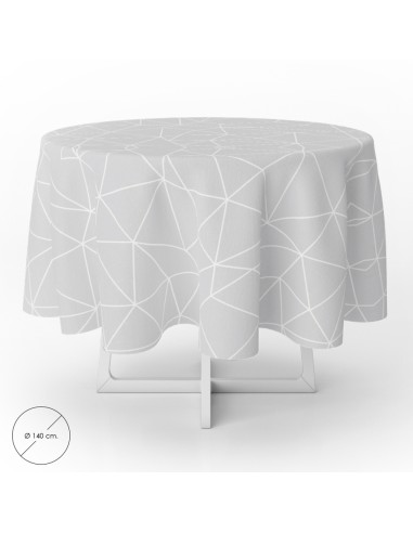 Mantel Hule Geometrico Gris Impermeable Antimanchas PVC Ø 140 cm. Uso Interior y Exterior