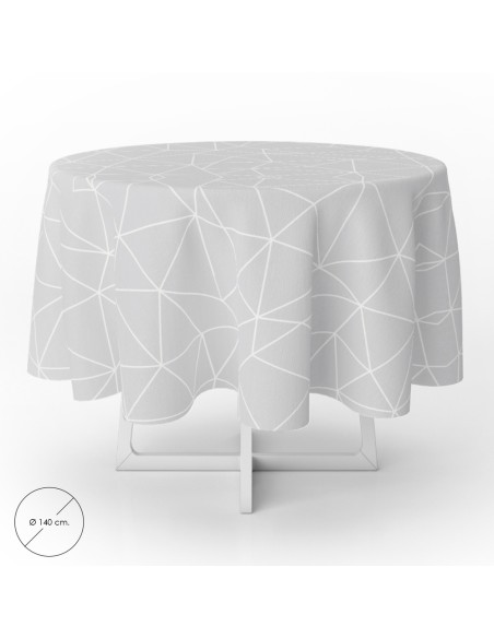 Mantel Hule Geometrico Gris Impermeable Antimanchas PVC Ø 140 cm. Uso Interior y Exterior