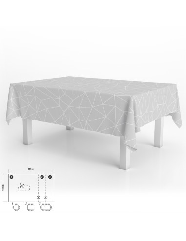 Mantel Hule Rectangular Geométrico Gris Impermeable Antimanchas PVC 140x250 cm. Recortable Uso Interior y Exterior