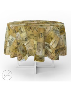Mantel Hule Redondo Tablones Vino Impermeable Antimanchas PVC Ø 140 cm. Uso Interior y Exterior