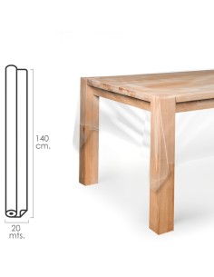 Mantel Hule Rectangular Transparente. Impermeable Antimanchas PVC 140 cm. x 20 metros. Rollo Recortable. Interior y Exterior