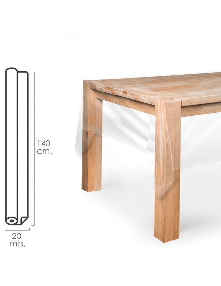 Mantel Hule Rectangular Transparente. Impermeable Antimanchas PVC 140 cm. x 20 metros. Rollo Recortable. Interior y Exterior