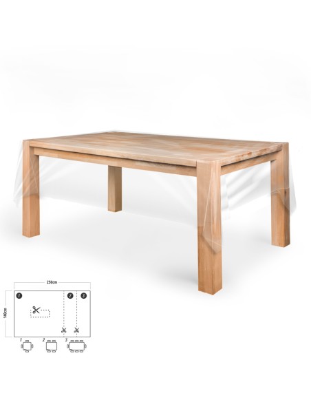 Mantel Hule Rectangular Transparente Antimanchas PVC 140x250 cm. Recortable Uso Interior y Exterior