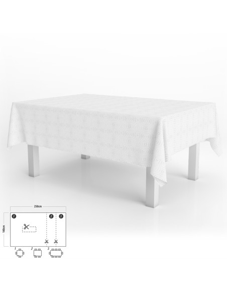 Mantel Hule Muleton Rectangular Blanco Impermeable Antimanchas PVC 140x250 cm. Recortable Uso Interior y Exterior