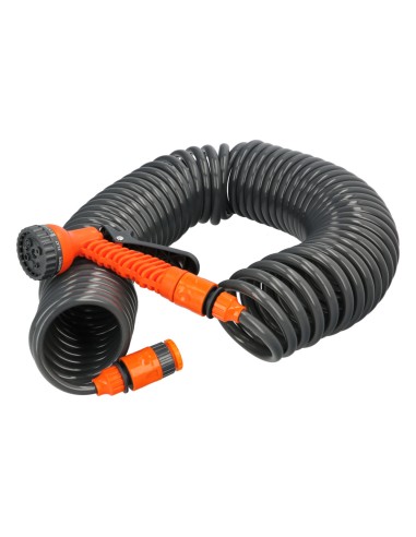 Manguera Extensible Espiral Autoenroscable Para Riego Jardin 15 MetrosCon Pistola y Conectores