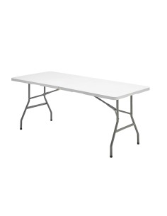 Mesa Plegable Rectangular HDPE Multifuncional, Portatil, Resistente,Multiusos 180x74x74 cm. Color Blanco