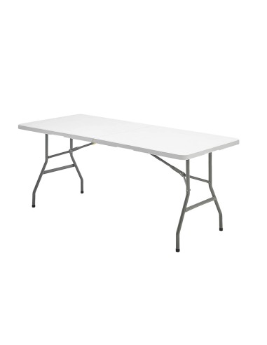 Mesa Plegable Rectangular HDPE Multifuncional, Portatil, Resistente,Multiusos 180x74x74 cm. Color Blanco