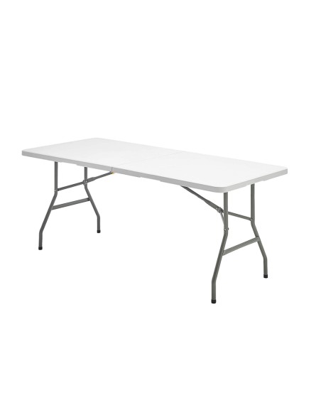 Mesa Plegable Rectangular HDPE Multifuncional, Portatil, Resistente,Multiusos 180x74x74 cm. Color Blanco