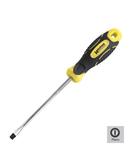 Destornillador Mango Bimaterial Boca Estampada 5x125 mm. Destornillador Plano, Cromo Vanadio,