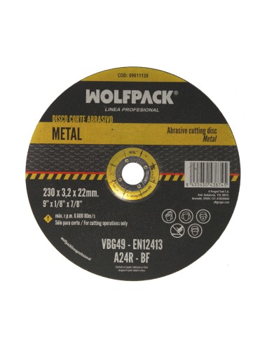 Disco Corte Abrasivo Metal Ø 230 x Ø 22 mm. Espesor 3,2 mm.Disco Radial / Amoladora Universal