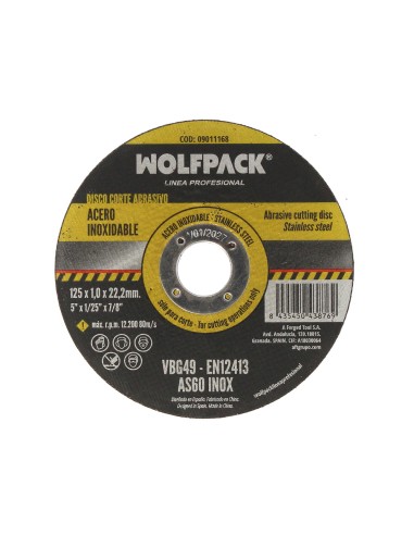 Disco Corte Abrasivo Acero Inoxidable Ø 125x Ø 22,2 mm Espesor 1,0 mm. Disco Radial / Amoladora Universal
