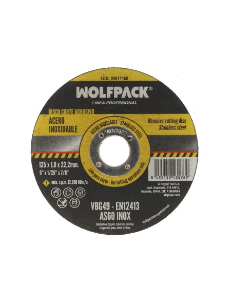 Disco Corte Abrasivo Acero Inoxidable Ø 125x Ø 22,2 mm Espesor 1,0 mm. Disco Radial / Amoladora Universal