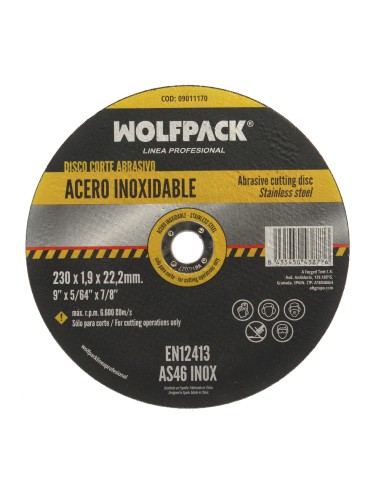Disco Corte Abrasivo Acero Inoxidable Ø 230x Ø 22,2 mm Espesor 1,9 mm Disco Radial / Amoladora Universal Con Todas Las Amoladora