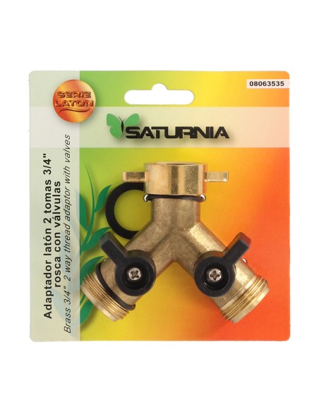 Adaptador Manguera Laton 2 Tomas Macho 3/4", Duplicador Grifo, Adaptador 2 Vias, Entrada 3/4" Hembra