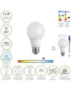 Bombilla Led Estandar Rosca E27. 16 Watt. Equivale A 130 Watt. 1901 Lumenes. Luz Fría 6500º K.)