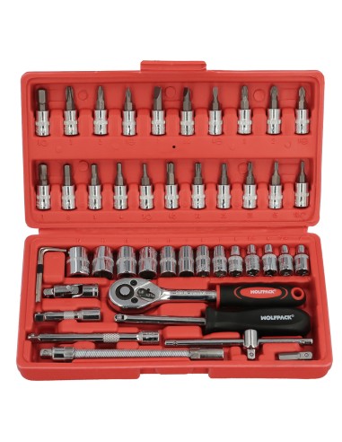 Juego Llaves De Vaso y Puntas 1/4" 46 Piezas. Con Apadtador. Cromo Vanadio, Kit Llave Combinada, Kit Carraca, Juego Llaves Vaso