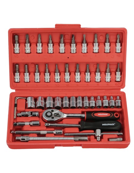 Juego Llaves De Vaso y Puntas 1/4" 46 Piezas. Con Apadtador. Cromo Vanadio, Kit Llave Combinada, Kit Carraca, Juego Llaves Vaso