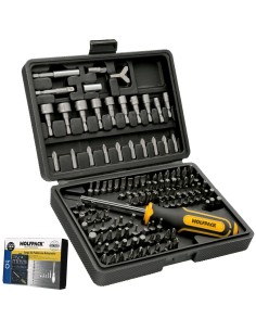 Juego Puntas con Destornillador 1/4" 122 Pzs. Con Apadtador. Cromo Vanadio, Kit Llave Combinada, Kit Carraca,