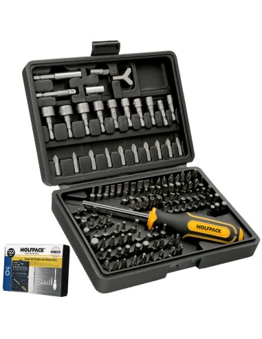 Juego Puntas con Destornillador 1/4" 122 Pzs. Con Apadtador. Cromo Vanadio, Kit Llave Combinada, Kit Carraca,