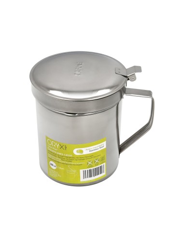 Grasera Acero Inoxidable Para Carne, Aceitera Aceite Usado 0,5 lts. Con Colador y Tapa, Recipiente Reciclaje Aceite Usado Carne