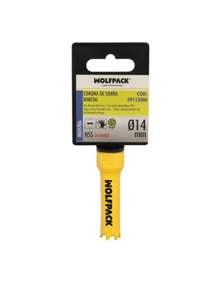 Corona Sierra Bimetal Ø 14 mm. Templado Termico, Base Reforzada. Corona Madera, Broca Agujeros Madera, Acero, Hierro, Plasticos