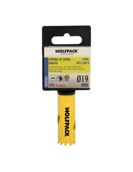 Corona Sierra Bimetal Ø 19 mm. Templado Termico, Base Reforzada. Corona Madera, Broca Agujeros Madera, Acero, Hierro, Plasticos