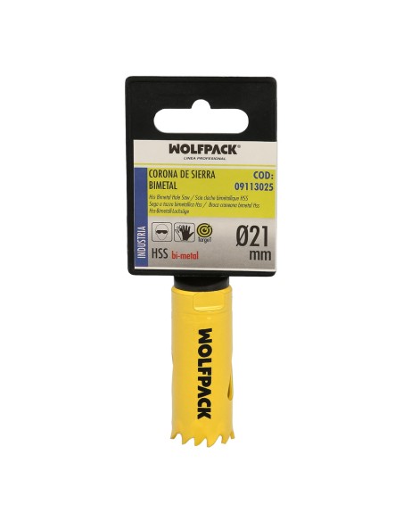 Corona Sierra Bimetal Ø 21 mm. Templado Termico, Base Reforzada. Corona Madera, Broca Agujeros Madera, Acero, Hierro, Plasticos