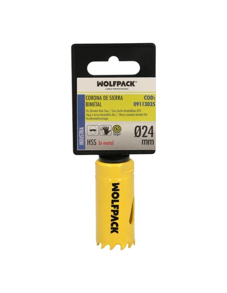 Corona Sierra Bimetal Ø 24 mm. Templado Termico, Base Reforzada. Corona Madera, Broca Agujeros Madera, Acero, Hierro, Plasticos