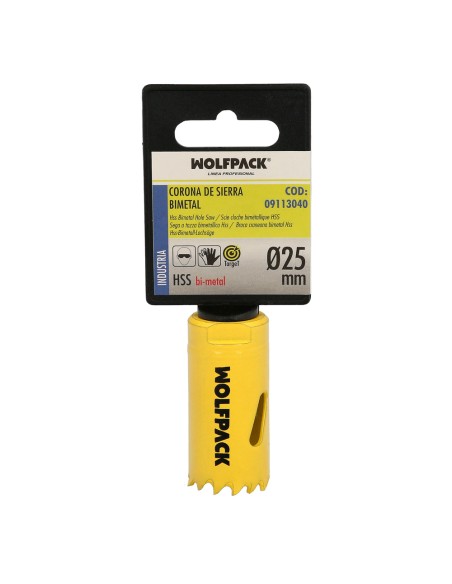 Corona Sierra Bimetal Ø 25 mm. Templado Termico, Base Reforzada. Corona Madera, Broca Agujeros Madera, Acero, Hierro, Plasticos