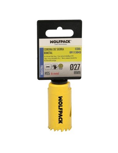Corona Sierra Bimetal Ø 27 mm. Templado Termico, Base Reforzada. Corona Madera, Broca Agujeros Madera, Acero, Hierro, Plasticos