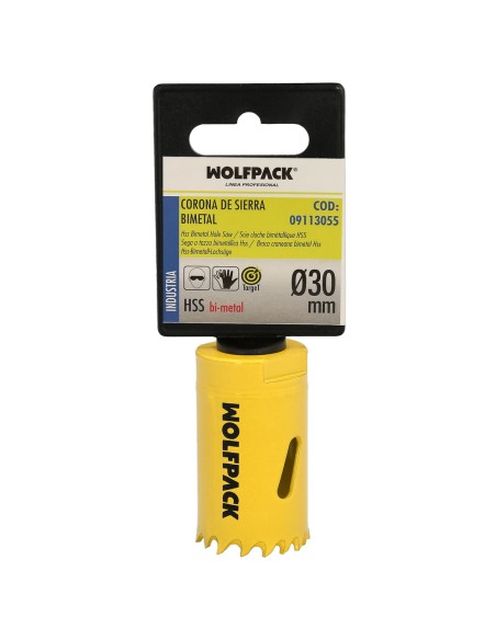 Corona Sierra Bimetal Ø 30 mm. Templado Termico, Base Reforzada. Corona Madera, Broca Agujeros Madera, Acero, Hierro, Plasticos