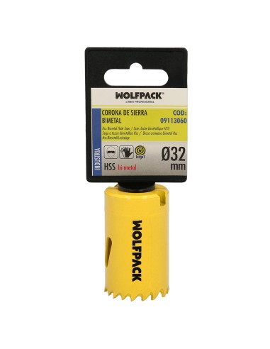 Corona Sierra Bimetal Ø 32 mm. Templado Termico, Base Reforzada. Corona Madera, Broca Agujeros Madera, Acero, Hierro, Plasticos