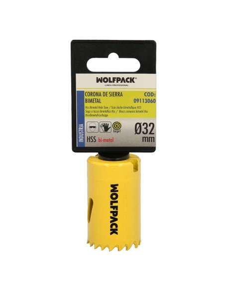 Corona Sierra Bimetal Ø 32 mm. Templado Termico, Base Reforzada. Corona Madera, Broca Agujeros Madera, Acero, Hierro, Plasticos