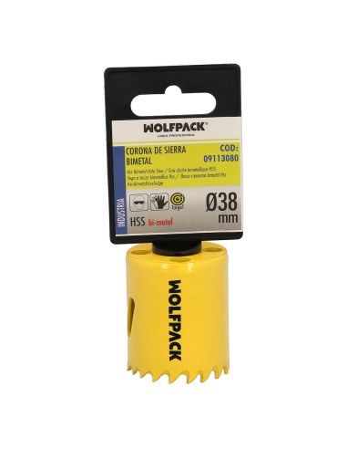 Corona Sierra Bimetal Ø 38 mm. Templado Termico, Base Reforzada. Corona Madera, Broca Agujeros Madera, Acero, Hierro, Plasticos