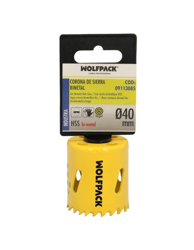 Corona Sierra Bimetal Ø 40 mm. Templado Termico, Base Reforzada. Corona Madera, Broca Agujeros Madera, Acero, Hierro, Plasticos