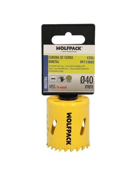 Corona Sierra Bimetal Ø 40 mm. Templado Termico, Base Reforzada. Corona Madera, Broca Agujeros Madera, Acero, Hierro, Plasticos