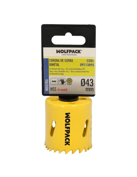 Corona Sierra Bimetal Ø 43 mm. Templado Termico, Base Reforzada. Corona Madera, Broca Agujeros Madera, Acero, Hierro, Plasticos