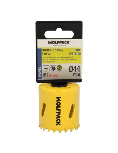Corona Sierra Bimetal Ø 44 mm. Templado Termico, Base Reforzada. Corona Madera, Broca Agujeros Madera, Acero, Hierro, Plasticos