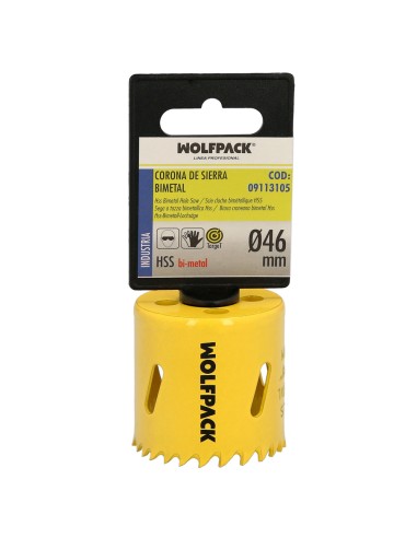 Corona Sierra Bimetal Ø 46 mm. Templado Termico, Base Reforzada. Corona Madera, Broca Agujeros Madera, Acero, Hierro, Plasticos