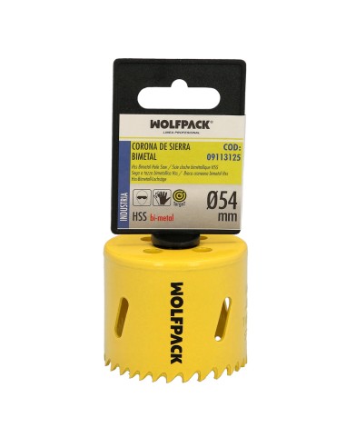 Corona Sierra Bimetal Ø 54 mm. Templado Termico, Base Reforzada. Corona Madera, Broca Agujeros Madera, Acero, Hierro, Plasticos