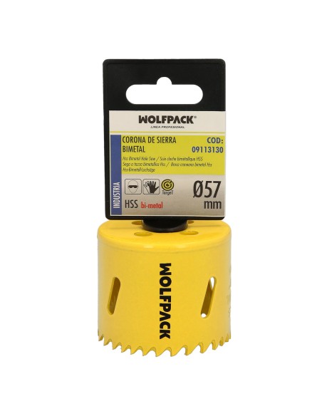 Corona Sierra Bimetal Ø 57 mm. Templado Termico, Base Reforzada. Corona Madera, Broca Agujeros Madera, Acero, Hierro, Plasticos