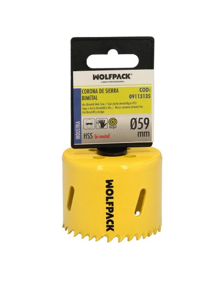 Corona Sierra Bimetal Ø 59 mm. Templado Termico, Base Reforzada. Corona Madera, Broca Agujeros Madera, Acero, Hierro, Plasticos