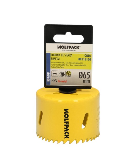 Corona Sierra Bimetal Ø 65 mm. Templado Termico, Base Reforzada. Corona Madera, Broca Agujeros Madera, Acero, Hierro, Plasticos