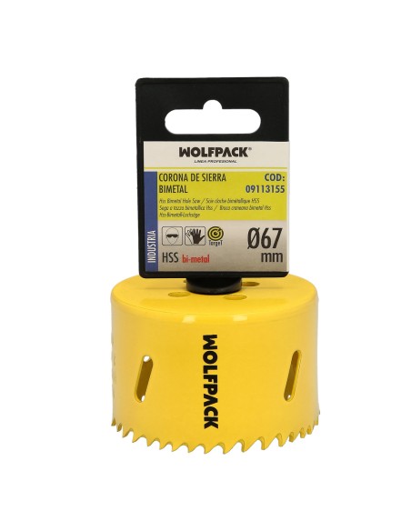 Corona Sierra Bimetal Ø 67 mm. Templado Termico, Base Reforzada. Corona Madera, Broca Agujeros Madera, Acero, Hierro, Plasticos