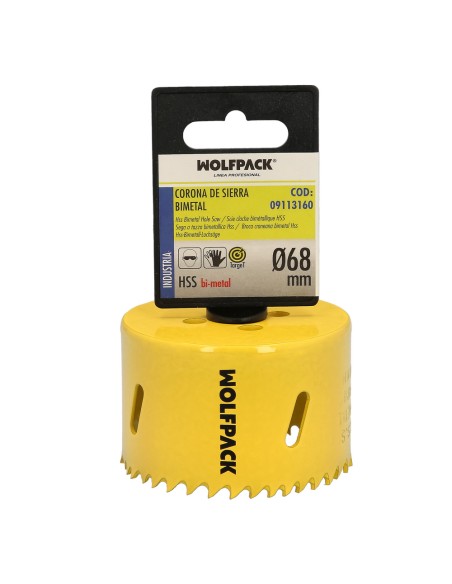 Corona Sierra Bimetal Ø 68 mm. Templado Termico, Base Reforzada. Corona Madera, Broca Agujeros Madera, Acero, Hierro, Plasticos