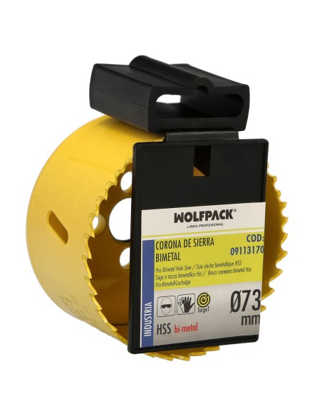 Corona Sierra Bimetal Ø 73 mm. Templado Termico, Base Reforzada. Corona Madera, Broca Agujeros Madera, Acero, Hierro, Plasticos