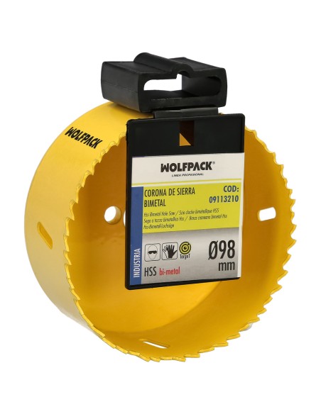 Corona Sierra Bimetal Ø 98 mm. Templado Termico, Base Reforzada. Corona Madera, Broca Agujeros Madera, Acero, Hierro, Plasticos